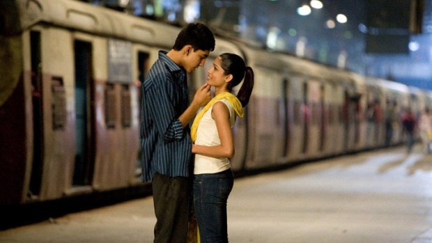 Patel with Freida Pinto in the Oscar-winning Slumdog Millionaire.