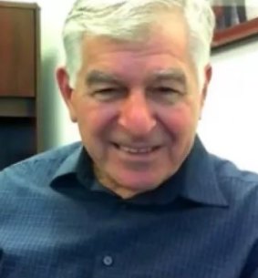 Michael Dukakis during the Skype call with the students in Melbourne.