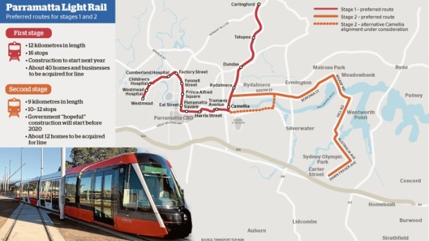 The preferred routes for the Parramatta light rail.