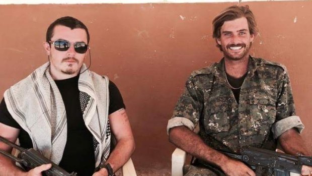 Reece Harding (right) was killed while fighting for Kurdish militia against Islamic state. He is pictured with fellow Australian fighter Ashley Dyball.