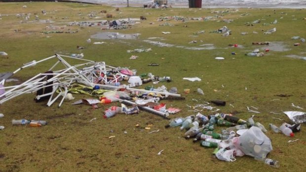 Some of the rubbish left at St Kilda beach and South Beach Reserve after a Christmas night rave.