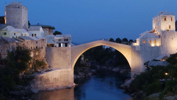 A view on the reconstructed Old Bridge in Mostar.