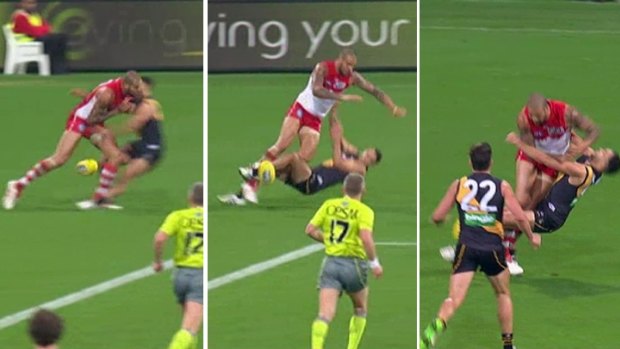 Lance Franklin was reported for this clash with Richmond's Shane Edwards during the round 13 clash at the SCG.