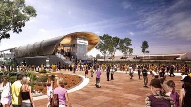 An artists impression of the new Stadium Station - specifically made to service Perth's new stadium