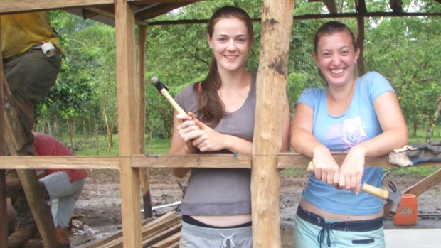 Volunteers on site at construction of a community centre in Costa Rica. 