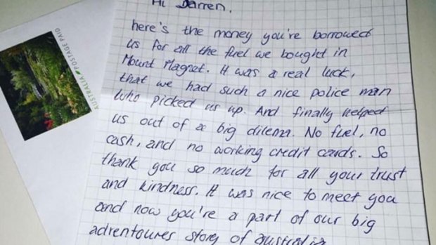 A German couple managed to make a West Australian Police officer's day with this simple letter. 