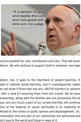 Paul Hine, principal of St Ignatius College, Riverview, cited Pope Francis in his letter to parents.