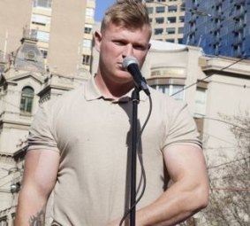 Blair Cottrell at a rally in Melbourne.