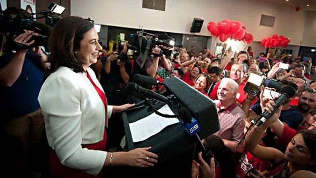 Annastacia Palaszczuk celebrates victory in the 2015 election.