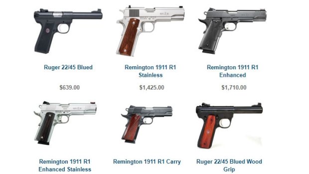 A selection of the handguns on sale at O'Reilly's gun shop in Thornbury.