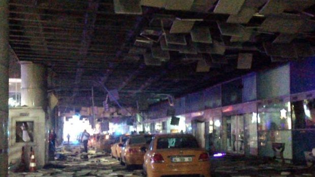 An entrance of the Ataturk Airport in Istanbul after explosions.