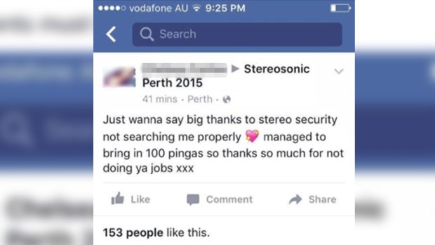 One Facebook user claimed to have taken 100 'pingas' into the festival in Perth on Sunday.