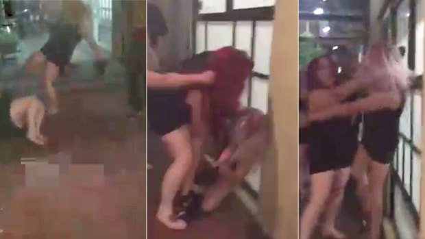 The savage fight was caught just off the Cappuccino Strip in Fremantle.