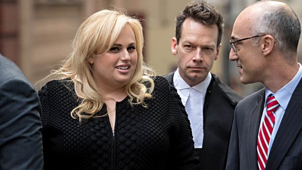 Actress Rebel Wilson and her legal team outside the Victorian Supreme Court during her defamation case in May.
