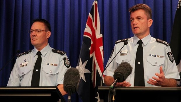 AFP Deputy Commissioner Mike Phelan and Commissioner Andrew Colvin at the press conference on Monday.