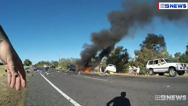 Up to 20 vehicles were forced into ditches during before the horrifying crash.