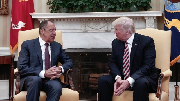 Donald Trump and Russian Foreign Minister Sergei Lavrov during the meeting at the White House.