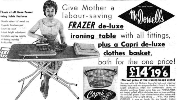 A Mother's Day advertisment from 1961 shows an ironing table, which in today's dollars would be worth around $417.