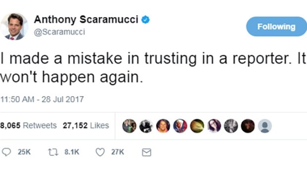 Mooch tweets Anthony Scaramucci tweets .