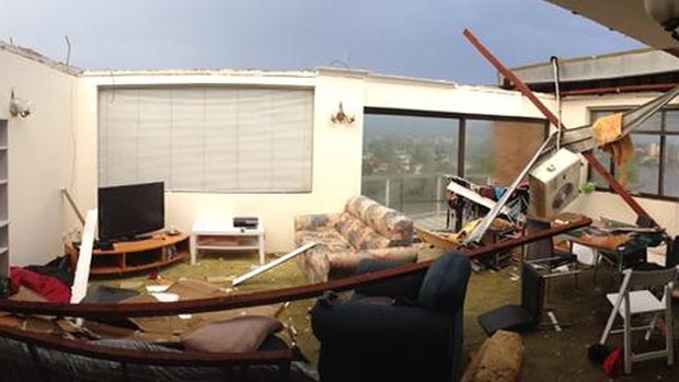 The damage done to a Toowong apartment in the storm.