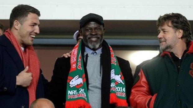 Not Samuel L. Jackson: Russell Crowe and Sam Burgess with Djimon Honsou.