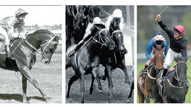 Honour roll: Guineas winners Luskin Star (1977), Manikato (1978) and Lonhro (2001) are held in high regard at Caulfield. Photos: Fairfax Media, AllSport.