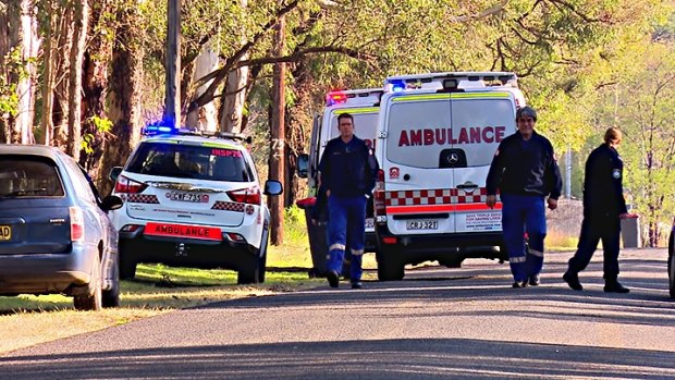 Ambulance paramedics at the property in Berkshire Park in Sydney's west where a bull attacked its owner 