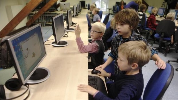 Learning early: Grade one students in Estonia learn simple computer coding as part of the Estonian Tiger Leap Foundation which aims to teach students coding from the early to final years of schooling. 