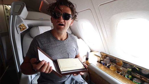 Vlogger Casey Neistat discovers the joy of flying first class on Emirates.