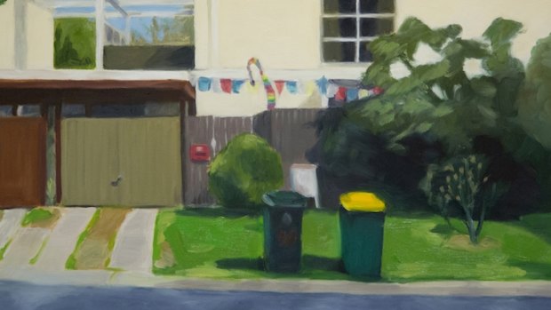 Katie Hayne, De Burgh Pair House series, Number 3, 2017 Oil on board, detail