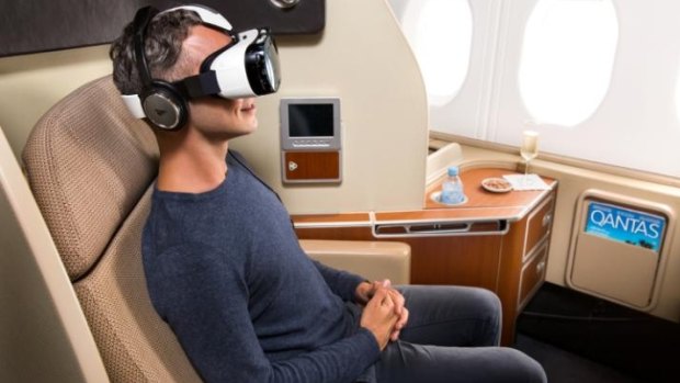 Qantas has trialled providing virtual reality headsets to first-class passengers.