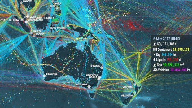 Shipping routes mapped around Australia.