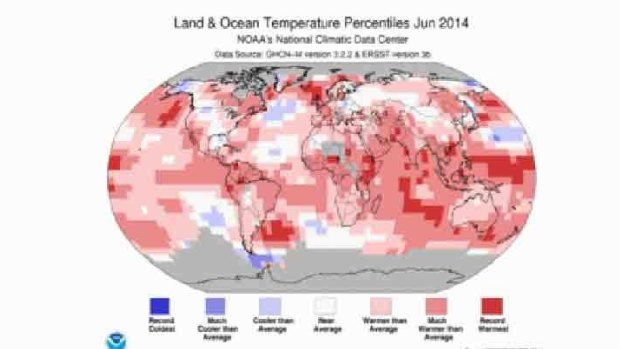 Hot spots over most of the globe's seas.