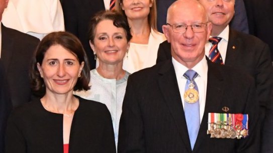 NSW Premier Gladys Berejiklian with National Deputy Premier John Barilaro at NSW Government House for the swearing in of their new Minister by the Governor, David Hurley.