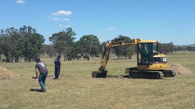 Police excavate a property on the outskirts of Armidale in February in the search for William Roach.