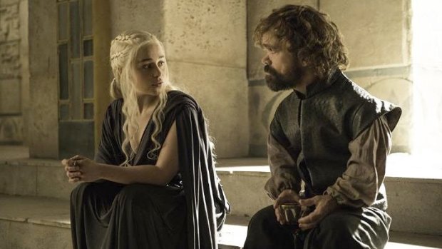 Daenerys Targaryen and Tyrion Lannnister in <i>Game of Thrones</i>.