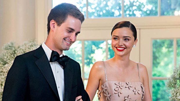 Evan Spiegel and Miranda Kerr, seen here at a White House function.