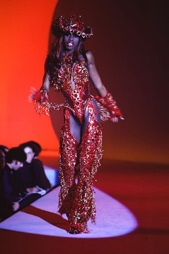 Transgender model Connie Fleming walks during the Spring/Summer 1992 show.