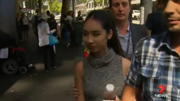 Jasmine Vuong outside Melbourne Magistrates Court before an earlier hearing.