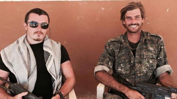 Brisbane man Ashley Dyball, left, has paid tribute to fellow Australian Reece Harding, right, who was killed fighting IS in the same Kurdish militia group in Syria. 