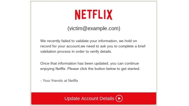 A screenshot of the Netflix phishing scam email.