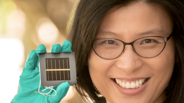Anita Ho-Baillie, senior research fellow at UNSW, with a record-breaking solar cell. 
