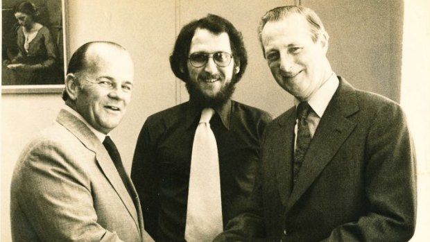 Advertising team: from left, Reg Burnham,	Phil Mendoza-Jones, Bill Dean. c 1975.