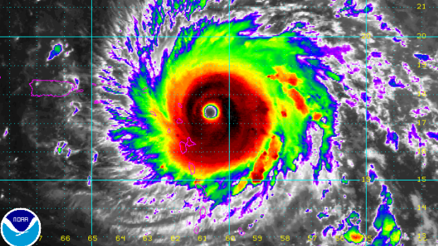 Latest imagery of super hurricane Irma as it neared the island of Barbuda.