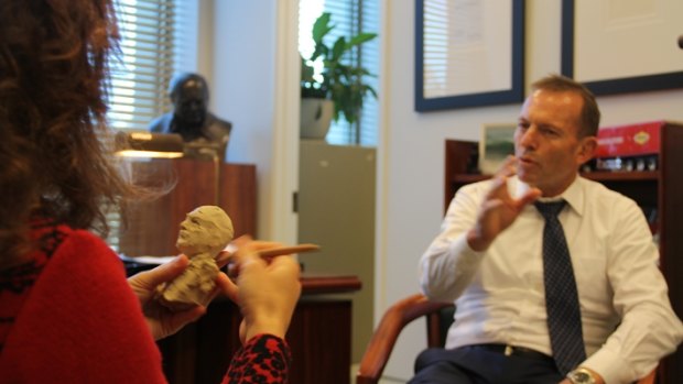 Sculptor Linda Klarfeld prepares a plasticine model of former prime minister Tony Abbott.