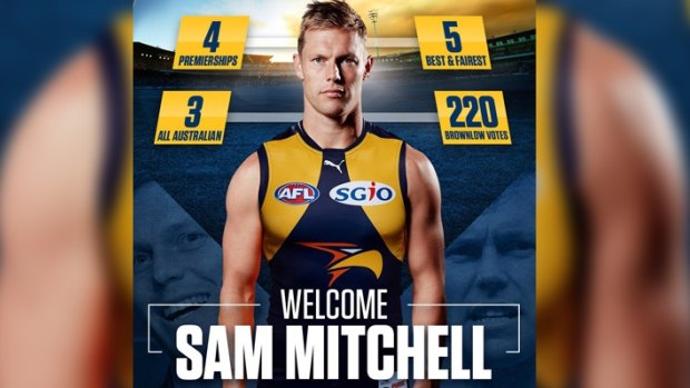 An image of ex-Hawks legend Sam Mitchell in his new jumper.