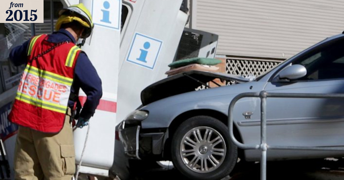 Elderly woman rescued after car crashed into hospital booth