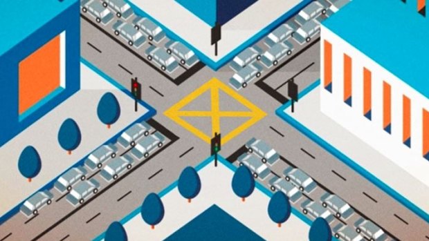 An example image depicting how a yellow box intersection works.