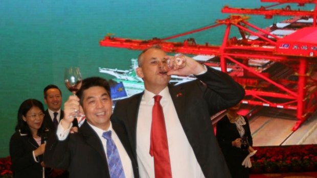 NT Chief Minister Adam Giles at a "friendship" dinner with Chinese billionaire Ye Cheng. 