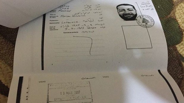 A travel document for Bahaa Trad, which he says was issued by Lebanese authorities in place of a passport for his return trip.